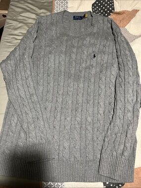 Polo by Ralph Lauren Gray Cable-Knit Crewneck Sweater worn 1 time